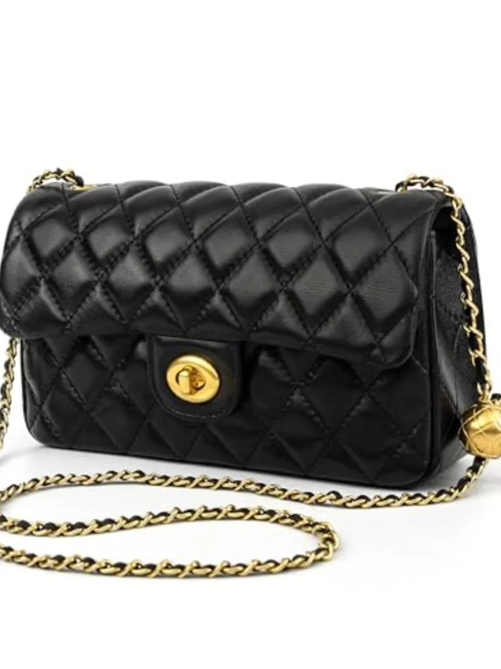 Small Quilted Lambskin Leather Crossbody Purse with Twist Lock